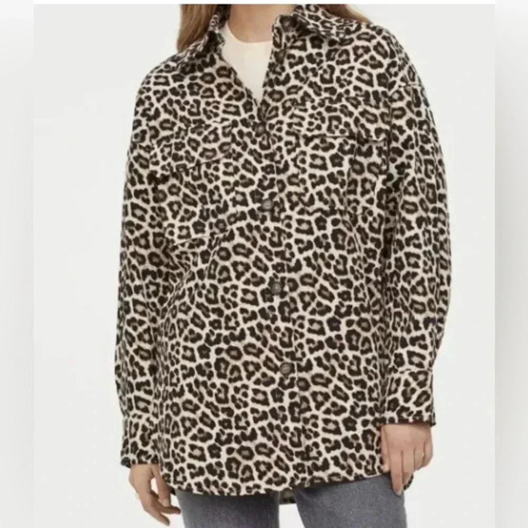 H&M Women’s Oversized Shirt Jacket Shacket Leopard Print Size Medium NWT - Picture 1 of 11